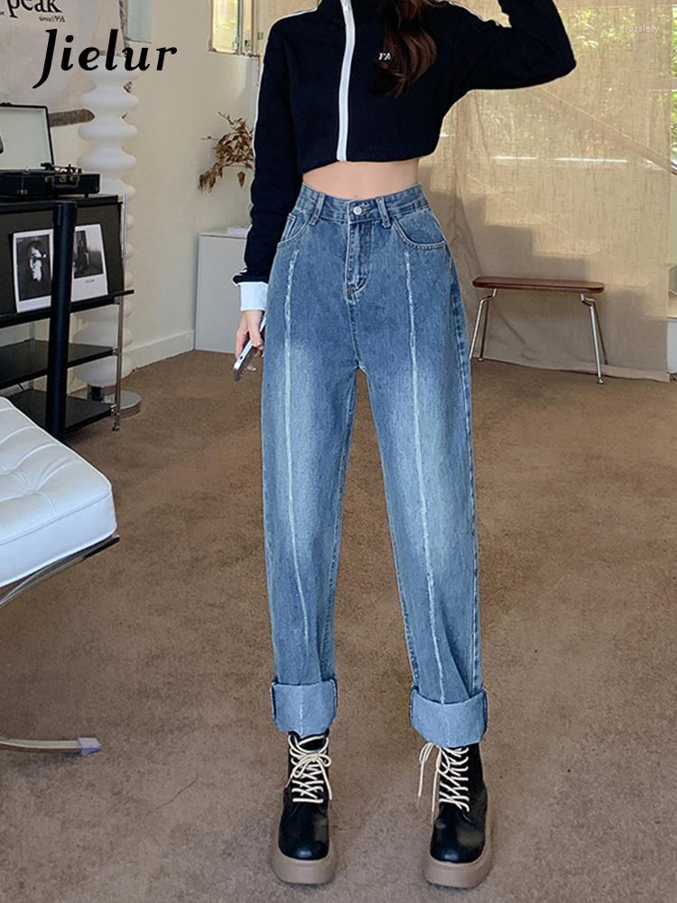 

Women' Jeans Vintage Blue Woman Autumn Fashion High Waist Slim Wide Leg Straight For Women Korean Denim Pants Female