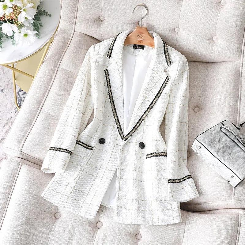 

Pants Women White Blazer Autumn 2021 New Korean HighEnd Design Sense Fried Street Fashion Casual Plaid Suit Jacket Ladies Coat Black