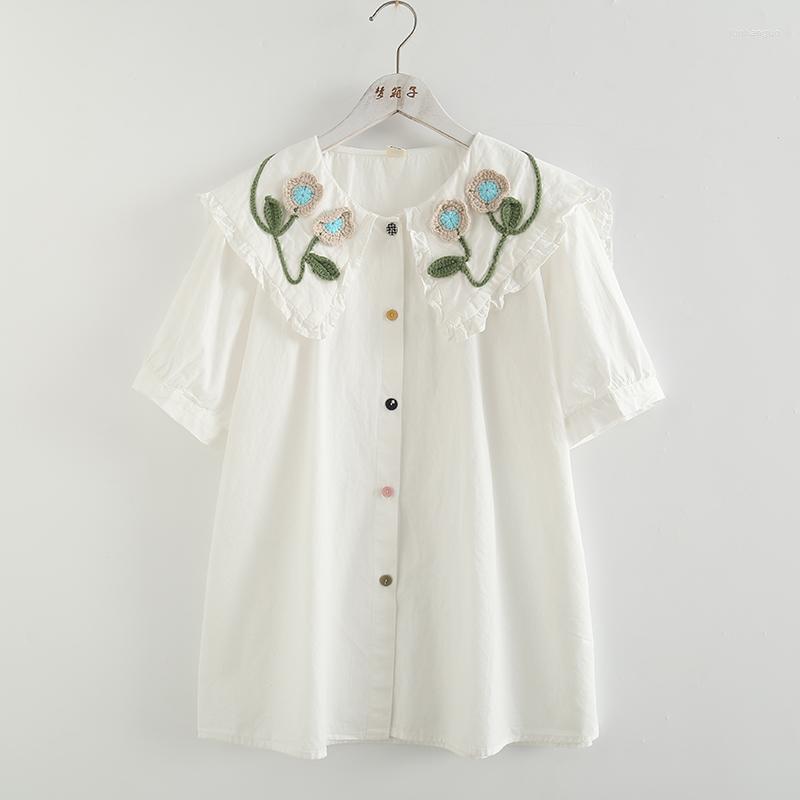 

Women's Blouses Summer 2023 Flower Shirt Short Sleeves Top, White