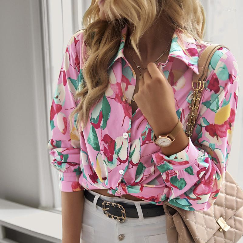 

Women' Blouses 2023 Fashion Print Blouse Women Summer Long Sleeve Shirts Office Lady Loose Casual Outfits Elegant Clothes For Female Top, Pink