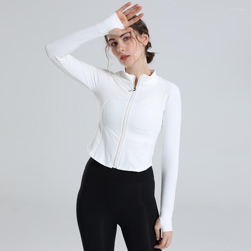 

Active Shirts Women Gym Workout Slim Yoga Top Female Zippered Cardigan Sports Outdoor Exercise Coat Ladies Fitness Elegant Long Sleeve 33031, White