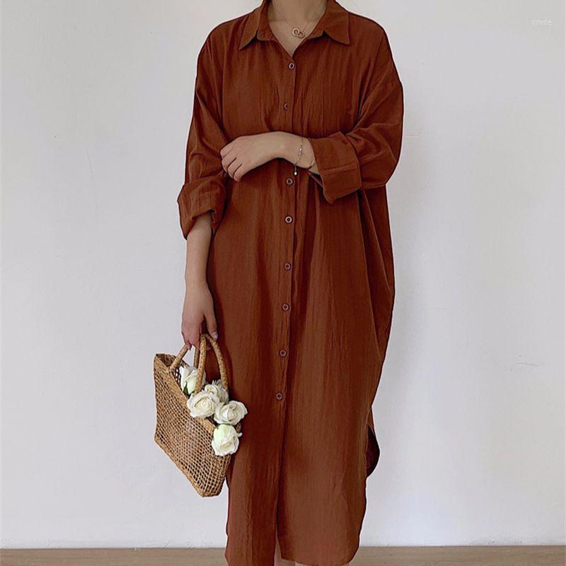 

Women' Blouses Women Long Blouse Shirt Dress Loose Korean Cotton Clothing Spring Autumn Oversized Elegant Work Dresses White/Blue, Khaki
