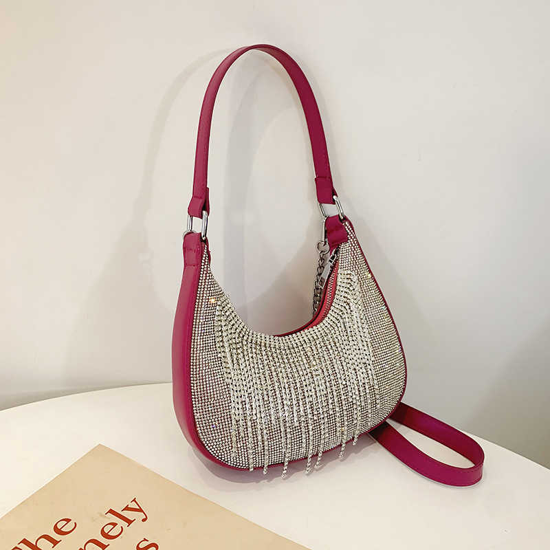 

Shoulder Bags Water Diamond Bright Women s 2023 Unique Tassel Handheld Underarm Small One Crossbody Crescent 230420, Pink8