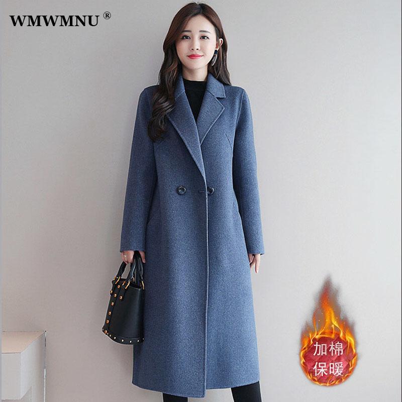 

Fur Korean Fashion MidLength Woolen Coat Women Winter Thick Warm Elegant Notched Collar Jacket Casual Loose Solid Classic Overcoat, Black