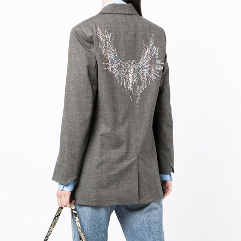 

Pants Women Back Phoenix Wings Hot Diamond Suit Coat Slit Straight Single Breasted Cardigan Long Sleeve Blazer for Office Lady