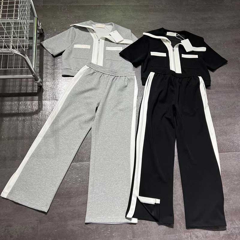 23SS Womens Tracksuits Designers Short Sleeve Hoodies Classic Letter Print Casual Cardigan Jackets and Pants 2 Piece Suit-image-860324766