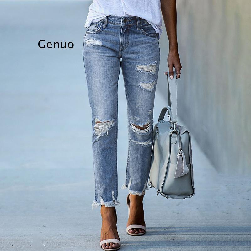 

Jeans 2022 New Pencil Pants Ripped Slim Fit High Waist Vintage Streetwear Casual Fashion Stretch Blue Jeans Woman, Light blue