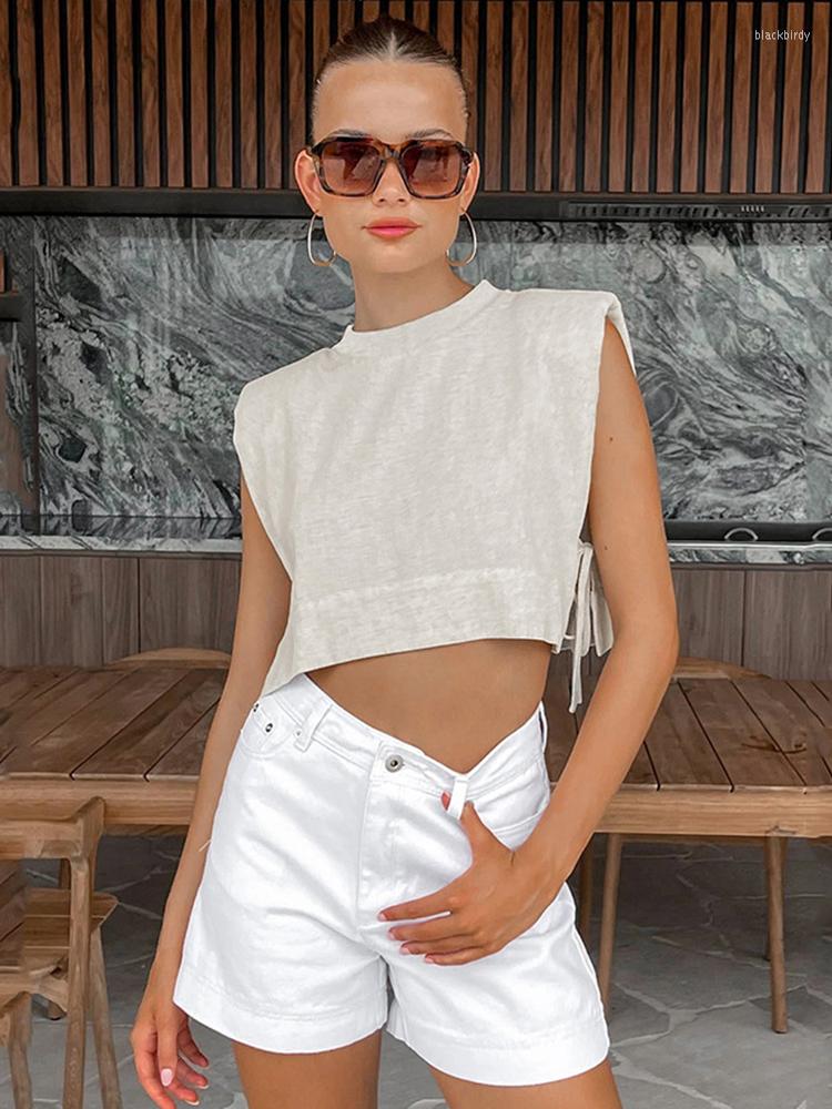 

Women' Tanks Boho Khaki Linen T- Women 2023 Summer O-neck Sleeves Padded Shoulder Cropped Tee Tops Fashion Beach Holiday Shirts Female, Picture shown