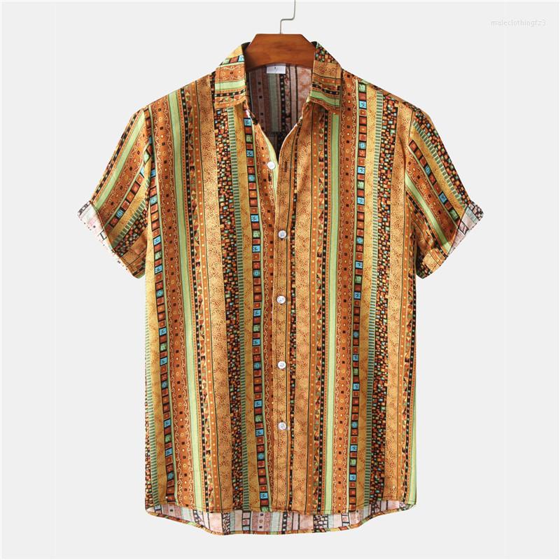

Men's Casual Shirts Mens Striped Floral Print Beach Hawaiian Shirt 2023 Summer Button Down Aloha Holiday Vacation Clothing, Blue