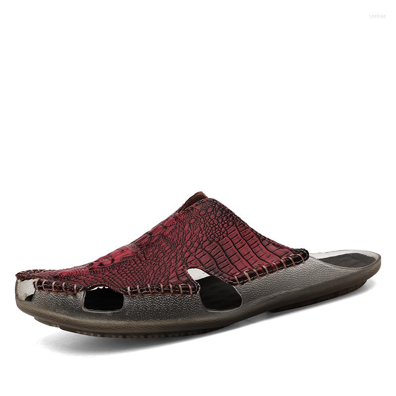 

Slippers Large Size Leather Stitching Sandals 38-47, Brown