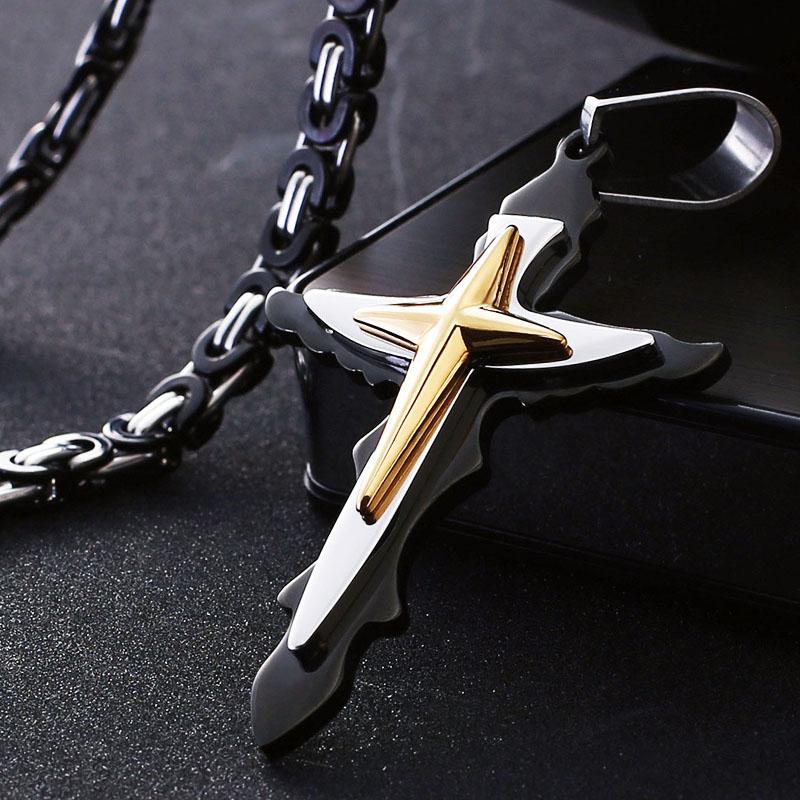 

Pendant Necklaces Punk Black Color Fish-Shaped Cross Necklace For Men Personality Stainless Steel Link Chain Jewelry Gifts