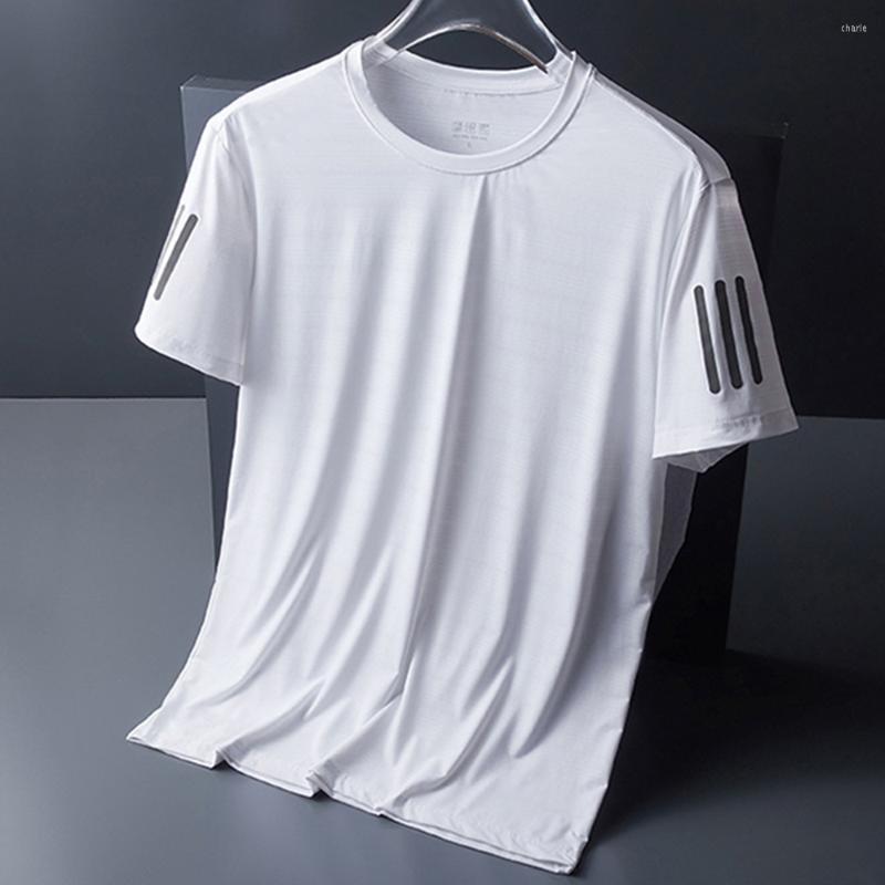 

Men' T Shirts Men Summer Ice-felling Short Sleeve T-shirt Sport Oversize Tee Ice Sentation Casual Reflective Striped Quick-dry Shirt, Black