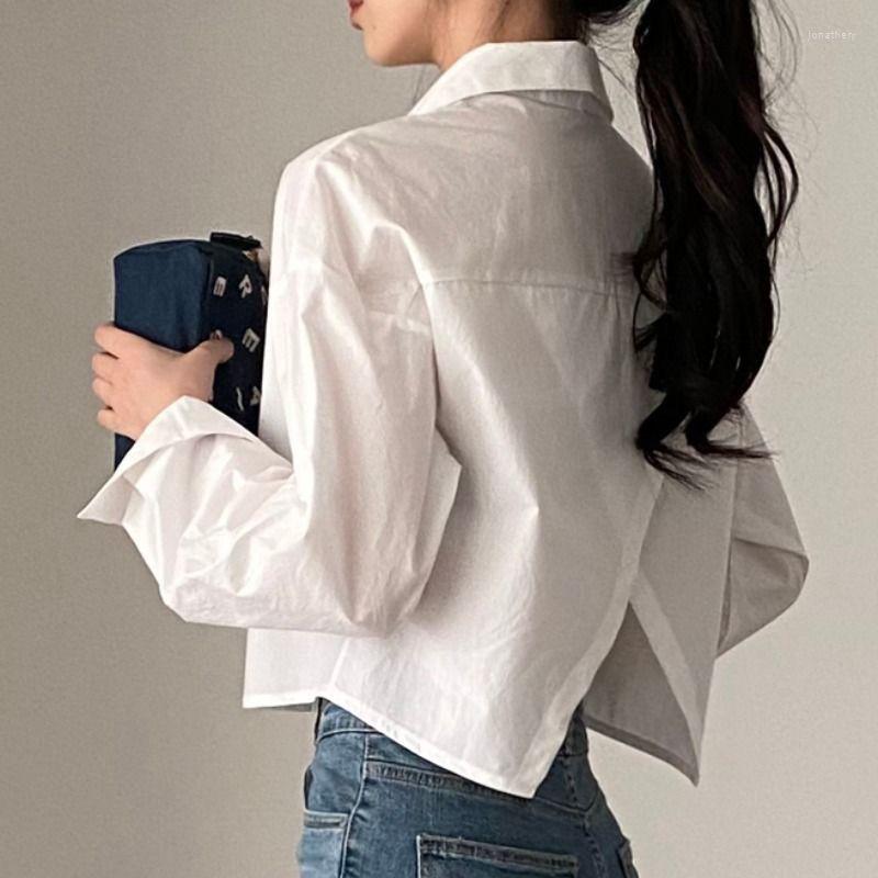 

Women's Blouses Korean Style Spring Solid Color Shirt Women Turn-down Collar Single Breasted Long Sleeve Cardigan 2023 Fashion Tops Female, Green