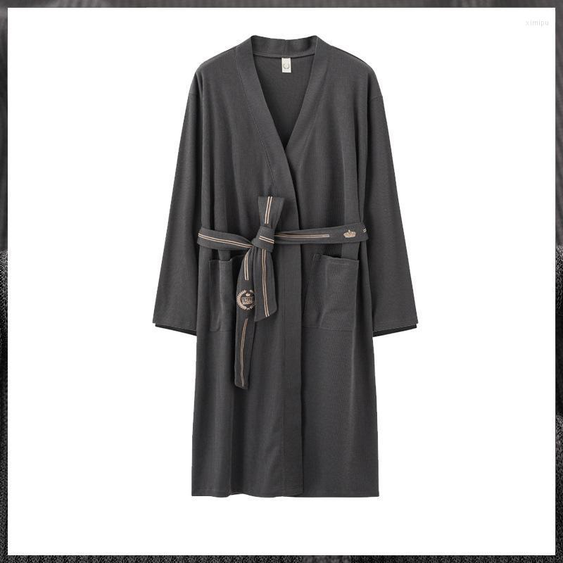 

Men's Sleepwear V-neck Casual Mens Robe Waistband Cardigan Kimono Bathrobe Male Loose Pajamas Home Clothing Pyjamas Pockets Loungewear, Dark gray