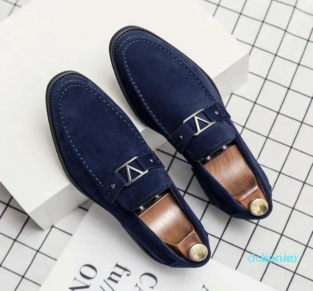 

Suede Metal Buckle Decorative Leffer Shoes for Men Comfortable Low Heel Sewing Casual British Business Versatile 3KC3511850452, Blue