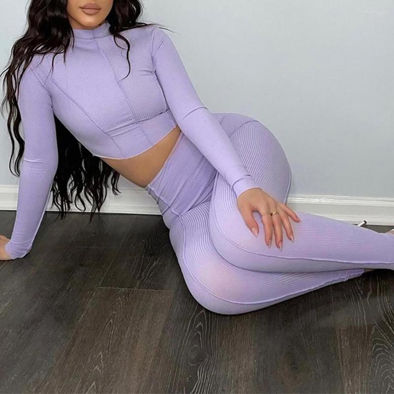 

Women' Two Piece Pants Stylish Autumn Tracksuit Long Sleeve Casual Stand Collar Waist-exposed Crop Top Suit Warm, Black