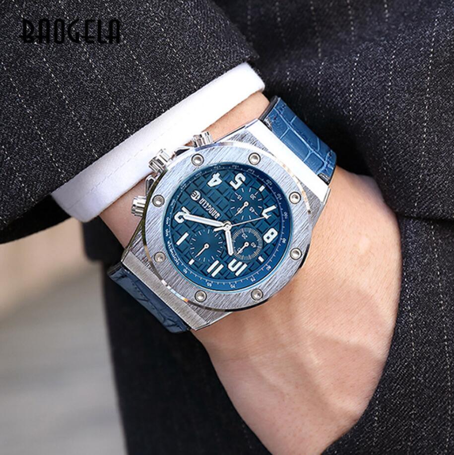 

BAOGELA Men's Chronograph Quartz Watches New Waterproof Sports Casual Wrist Watch Man Leather Strap Clock 1805 Rose Black, Black silver