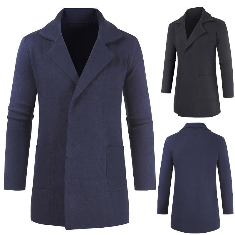 

Men's Suits & Blazers Knitted Suit Medium And Long Cardigan Collar Sweater, Black