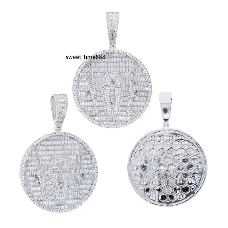 

Iced out round shape jesus gun pendant paved full cz stone fit cuban chain necklace for women men hip hop jewelry wholesale