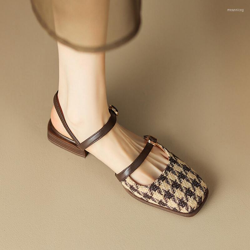 

Sandals Concise Women Cotton Fabric Shoes For 2023 Summer Lattice Square Toe Low Heel Mary Janes, Black