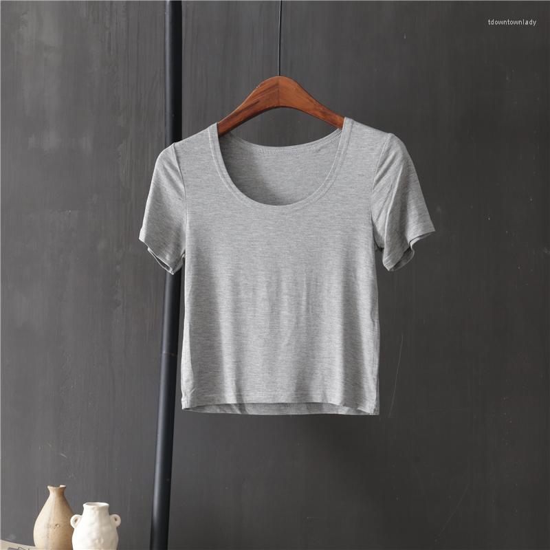 

Women's T Shirts O-neck Modal Solid Women T-shirts 2023 Summer Short-sleeved Short High Waist Elastic Sexy Female Pulls Tops Tees, See chart