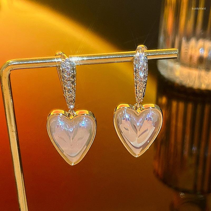 

Dangle Earrings 1pairElectroplated Mermaid Princess Pearl Love Zircon Ear Button French Style Luxury High Sense Niche Design Versatile