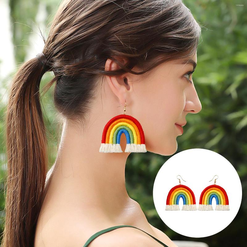 

Hoop Earrings Boho Rainbow Macrame Handmade For Women Jewery Accessories