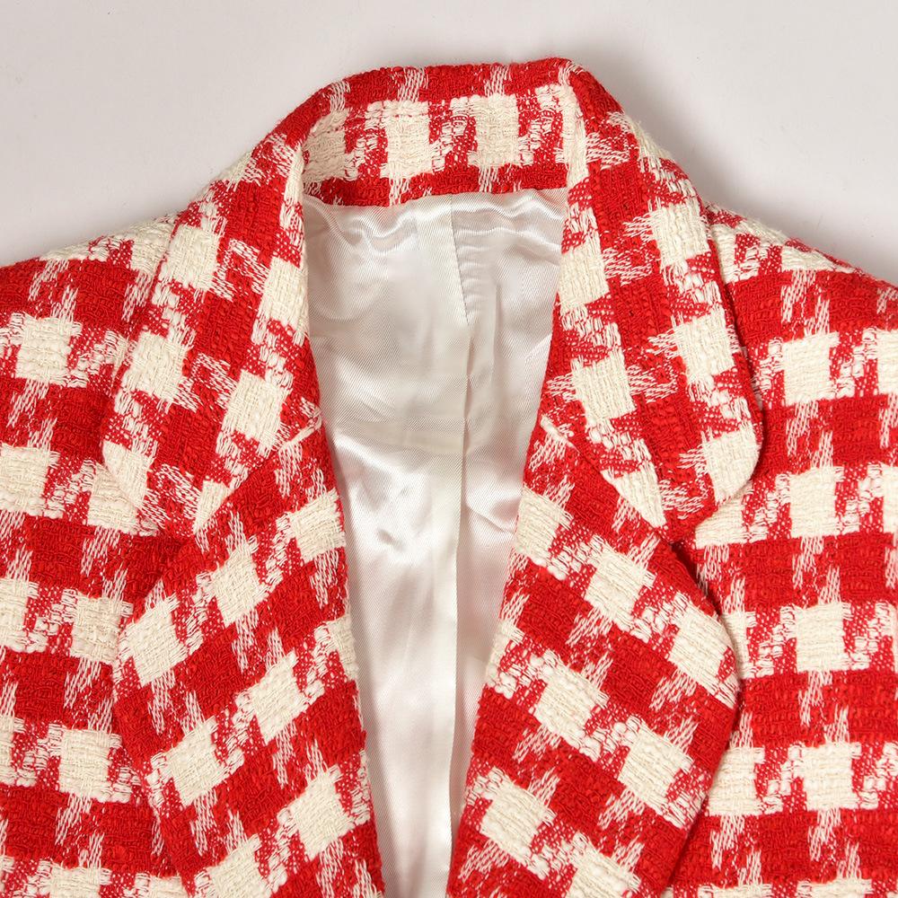 

Pants Women Blazer Spring Autumn Notched Plaid Houndstooth Elegant High Street Chic Stunning Fashion Design New Trendy S, Blue