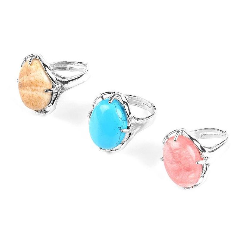

Cluster Rings Oval Claw Setting Crystal Quartz Healing Chakra Stone Charms Opening Pink Purple Natural Kallaite For Women Men Drop D Dhilm
