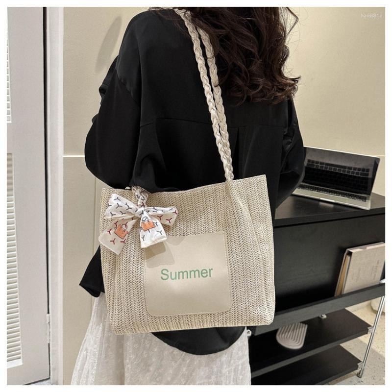 

Evening Bags Fashion Women Shoulder Bag Luxury Design Straw Woven Tote Summer Casual Large Capacity Handbags Beach Messenger, Brown