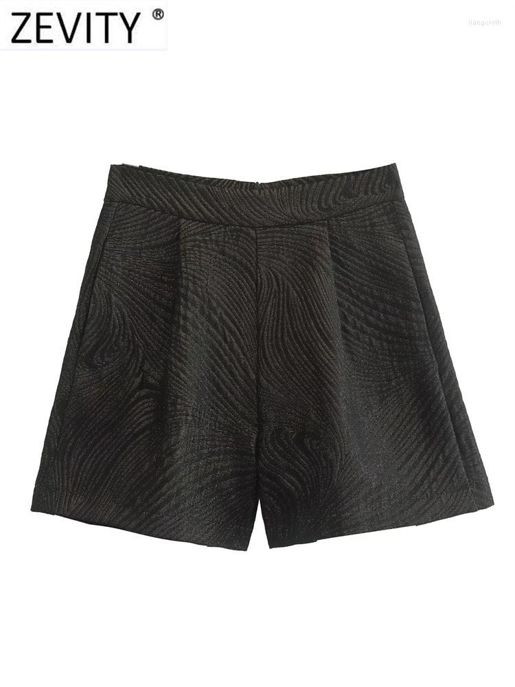 

Women' Shorts ZEVITY Women Fashion Metal Texture Pattern Casual Lady Zipper High Waist Chic Pantalone Cortos QUN3205, Daa qun3205