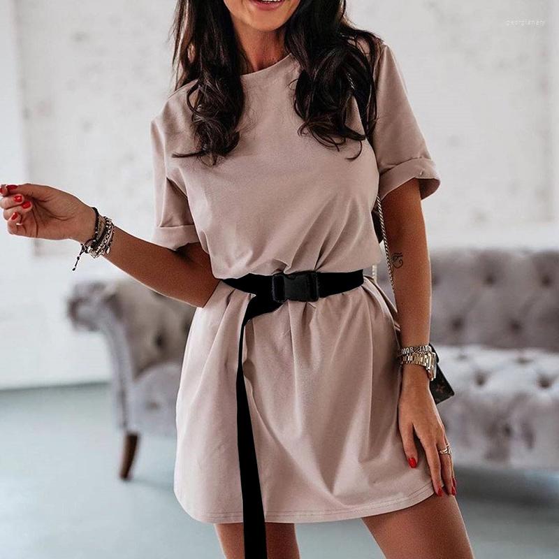 

Casual Dresses ZHYMIHRET O Neck T Shirt Dress With Belt Women 2023 Summer Householding Clothing Fashion Mini Vestidos, Black