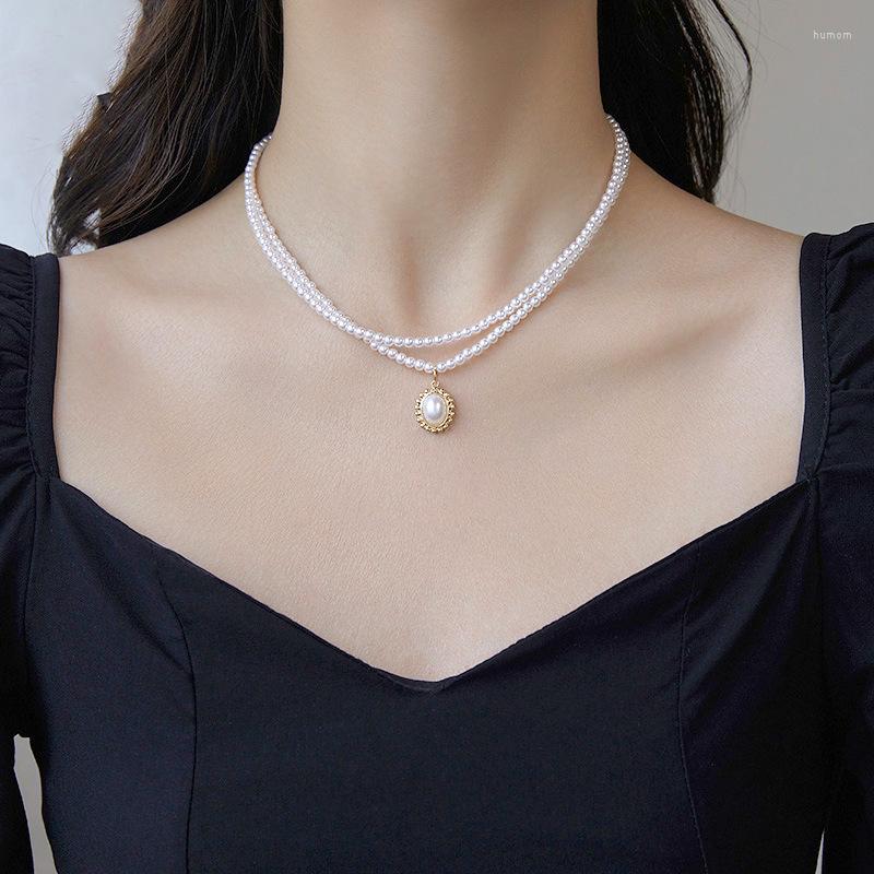 

Chains Retro French Double-layer Small Pearl Necklace Women High-end Design Sense Niche Collarbone Chain Jewelry N1372
