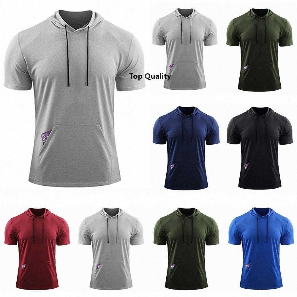 

Men Large Size Loose Short Sleeve T Shirts Muscle Workout Clothes Hooded Pocket Quick -Drying Top Breathable Basketball Training Sui