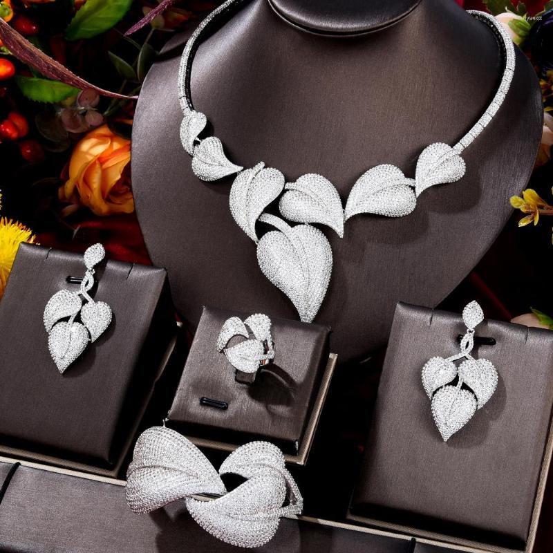 

Necklace Earrings Set Soramoore High Quality Luxury Bridal Wedding 4PCS Jewelry For Women Bangle Ring Fashion Sets, Picture shown