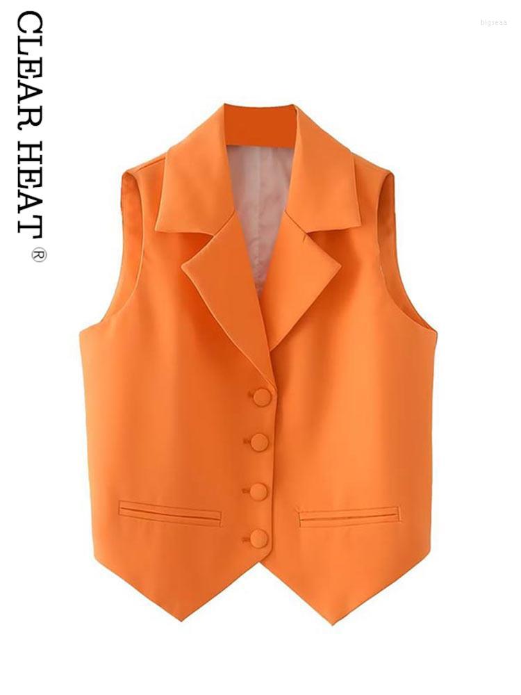 

Women' Vests Female Chic Solid Sleeveless Vest Jacket Fashion Vintage Lapel Single Breasted Coat 2023 Spring Lady Casual Loose Outerwear, Orange