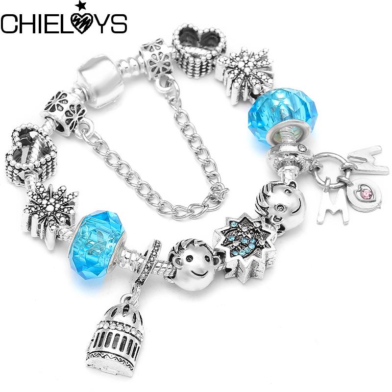 

Charm Bracelets 2023 Girl Beads MOM Pendants Fit Blue Crystal Bangles For Women Mother Jewelry Gift Drop