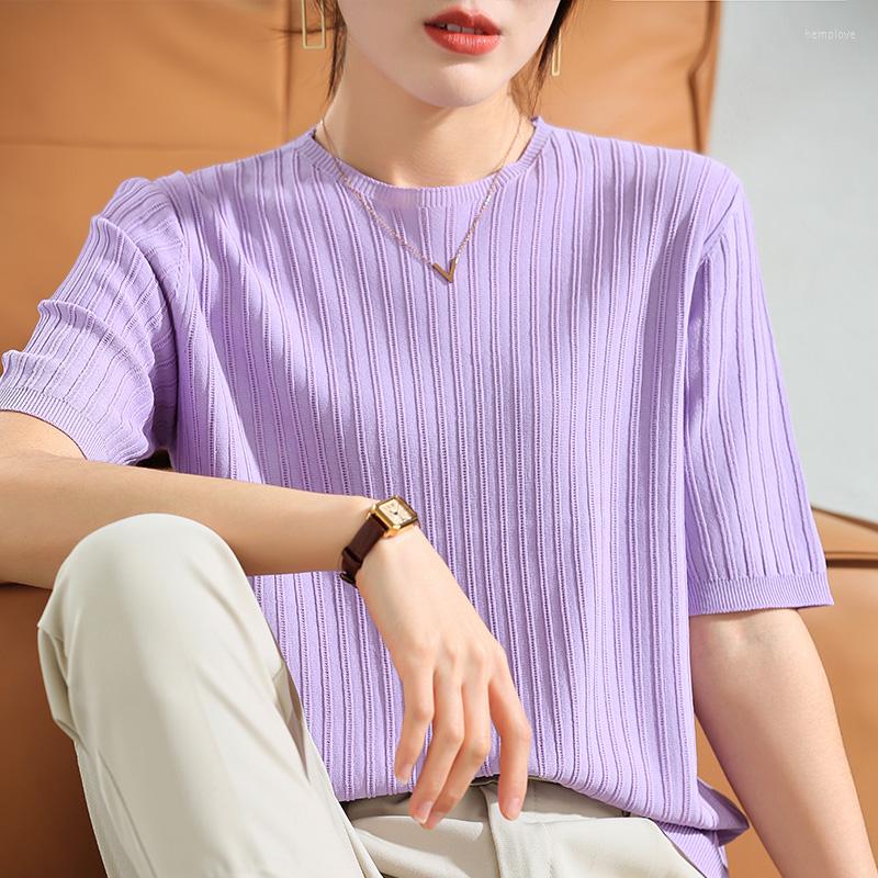 

Women' T Shirts Round Neck Short-sleeved Knitted Sweater Women' Solid Color Slim Thin Section Inner Wear Outer Fashion Mid-sle, Black