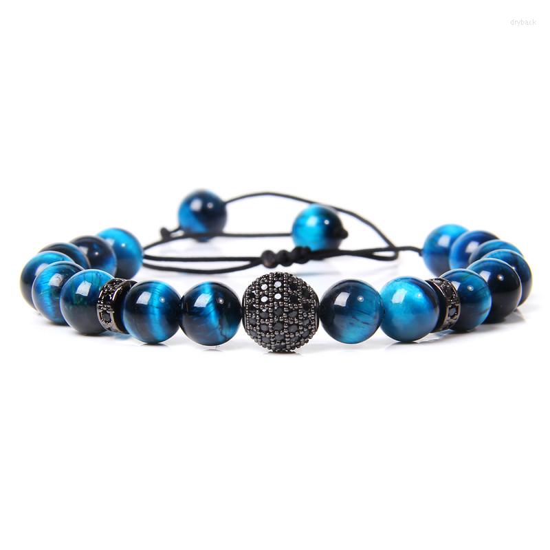

Strand High Quality Natural Royal Blue Tiger Eye Stone Beads Bracelet Men Fashion Adjustable Braided Charm Jewelry Gifts Male