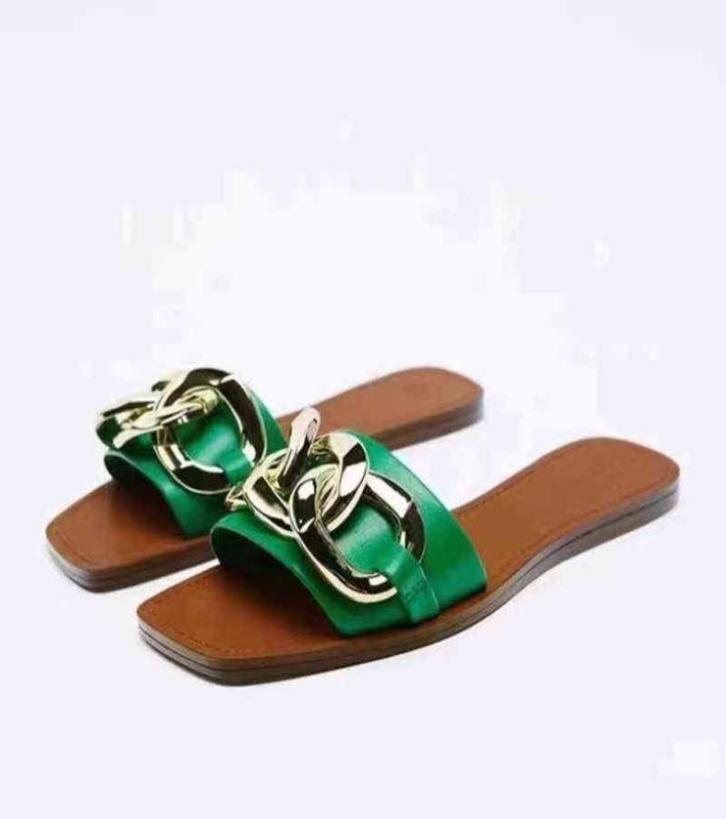 

ZA TRAF 2022 Summer Women Flat Slippers Square Head Woman Flip Flops Slingback Sandals Green Half Drag Shoes 41 Multicolor9860918, Ivory