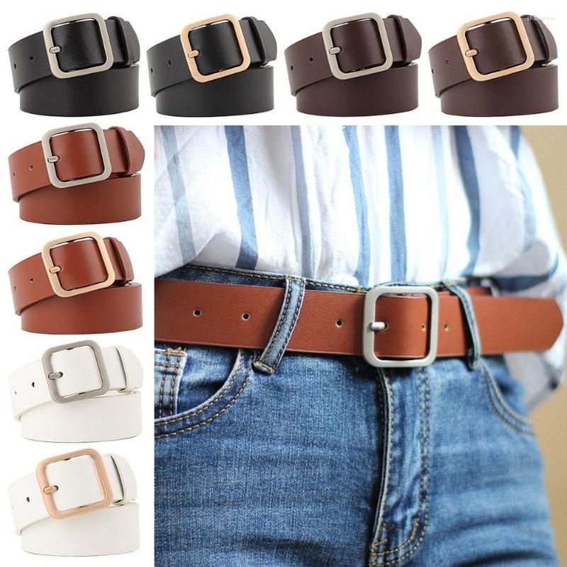 

Belts Women Design Casual Chic Waist Band Square Pin Buckle Waistband Leather Belt Ladies Dress Strap, Black