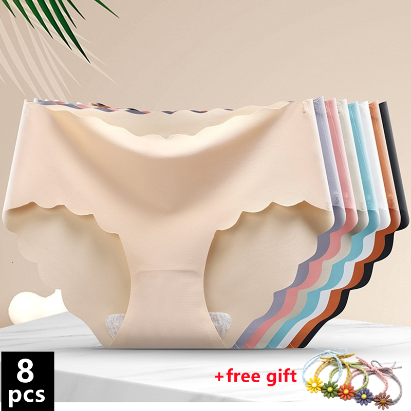 

Women's Panties 8PCS Women's Non-trace Underwear Ladies Panties Ice Silk Briefs Traceless Panties Femal Sexy antibacterial Breathable Panties 230420, Blue