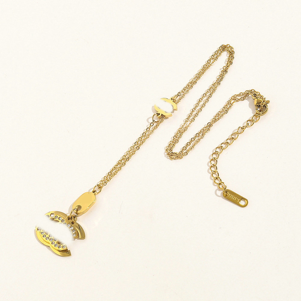 

Luxury Designer Double Letter Pendant Necklaces 18K Gold Plated Crysatl Pearl Rhinestone Necklace for Women Wedding Party Jewerlry Accessories