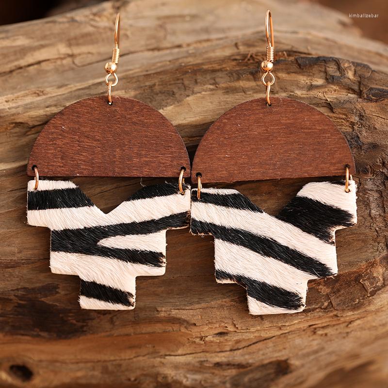 

Dangle Earrings Statement Jewelry Women Wholesale Unique Geometric Textured Simple Retro Bohemian Horse Hair Genuine Leather