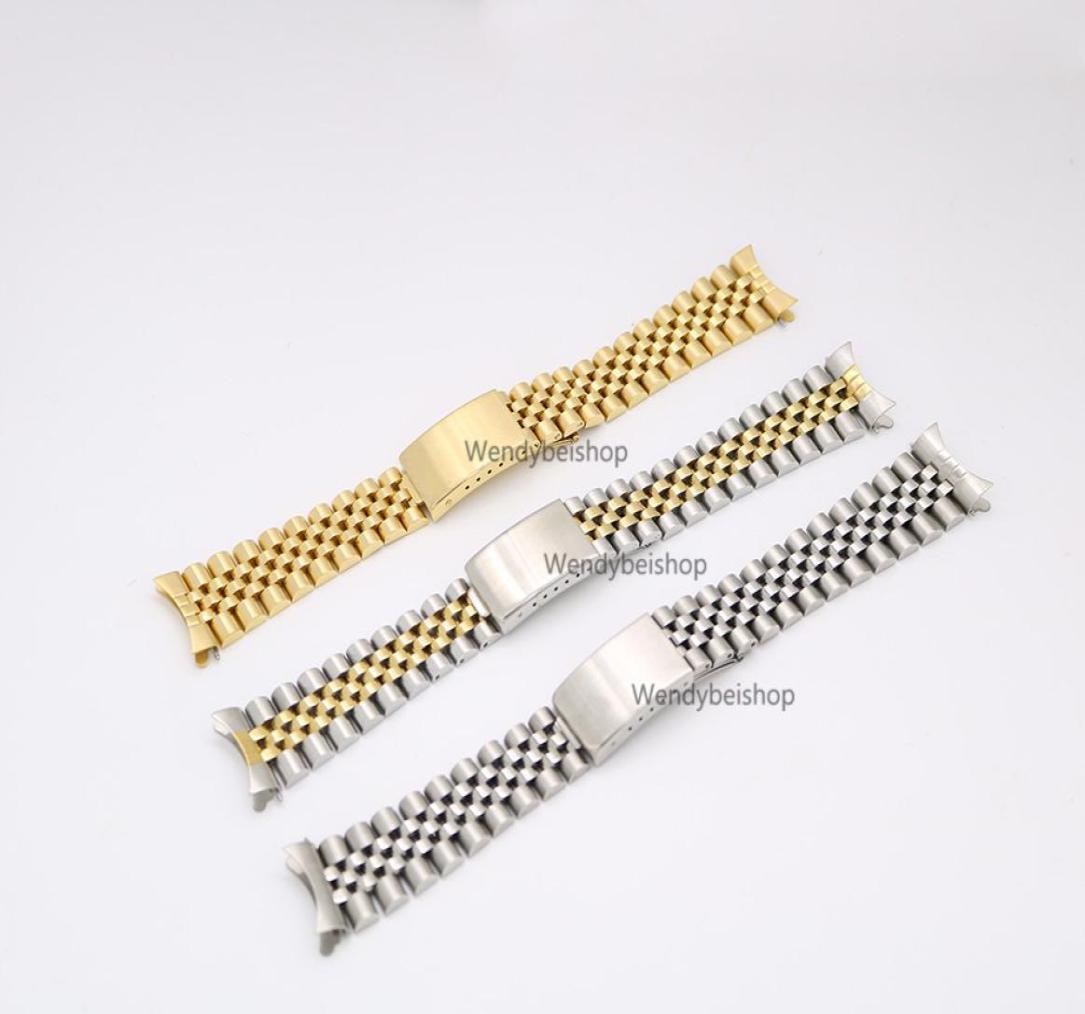 

19 20mm New 316L Stainless Steel Gold Two tone Watch Band Strap Old Style Jubilee Bracelet Curved End Deployment Clasp Buckle6748448
