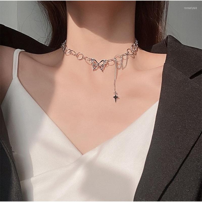 

Choker YACHU 2023 Simple Hip Hop Butterfly Tassel For Women Teens Girls Punk Link Chain Necklace Party Fashion Jewelry