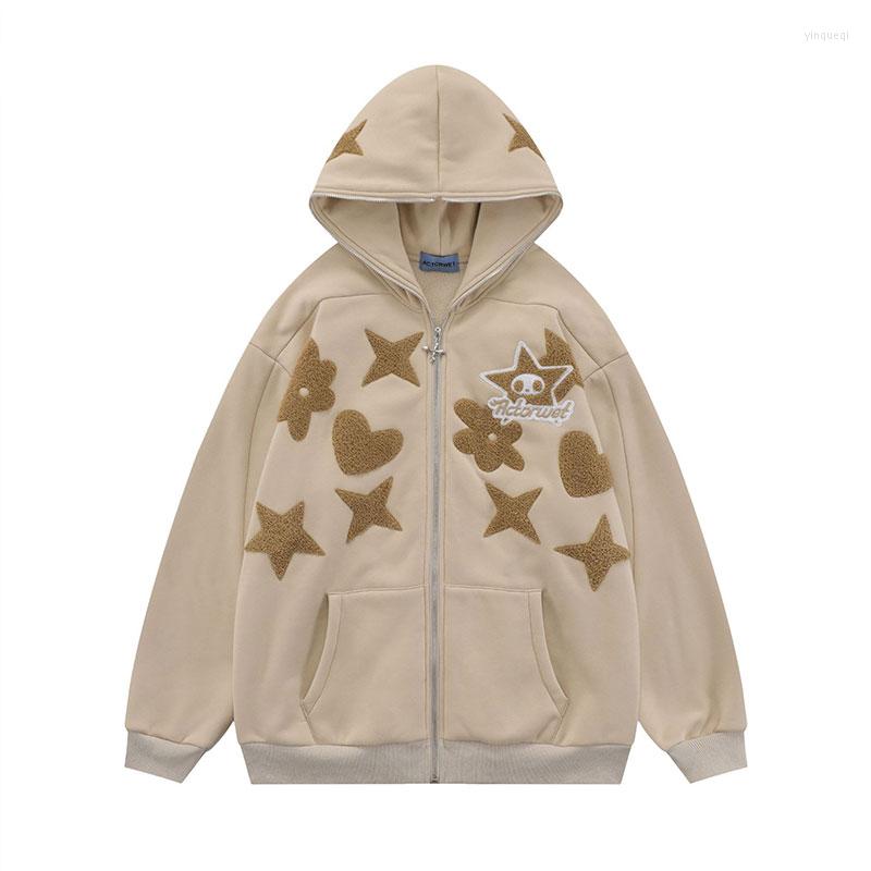 

Men' Hoodies Star Heart Pattern Letter Fleece Print Hoodie Mens Retro Harajuku Y2k Full Zip Up Hooded Long Sleeve Oversized Jacket, Black