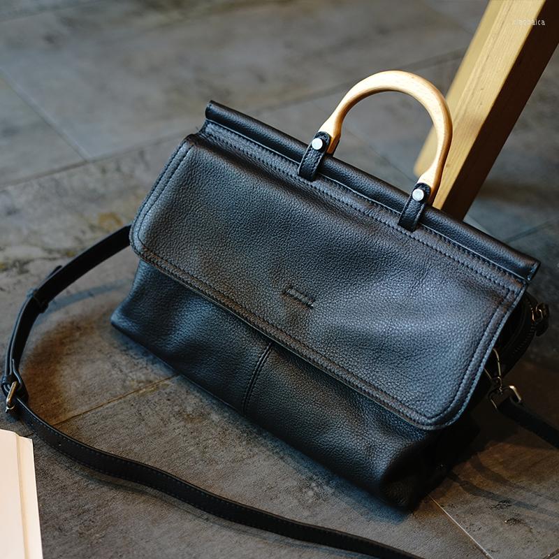

Evening Bags WOONAM Women Exquisite Limited Production Bag Top Hide Genuine Italy Calf Leather Large Wood Handle WB784, Grey