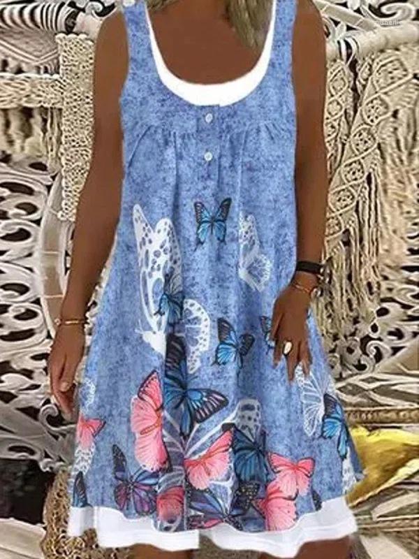 

Casual Dresses Harajuku Floral Print Women Dress Midi Bohemian Lace-up Beach Elegant Sleeveless Summer Fashion Fake Two Piece Party, Qq1g212211g