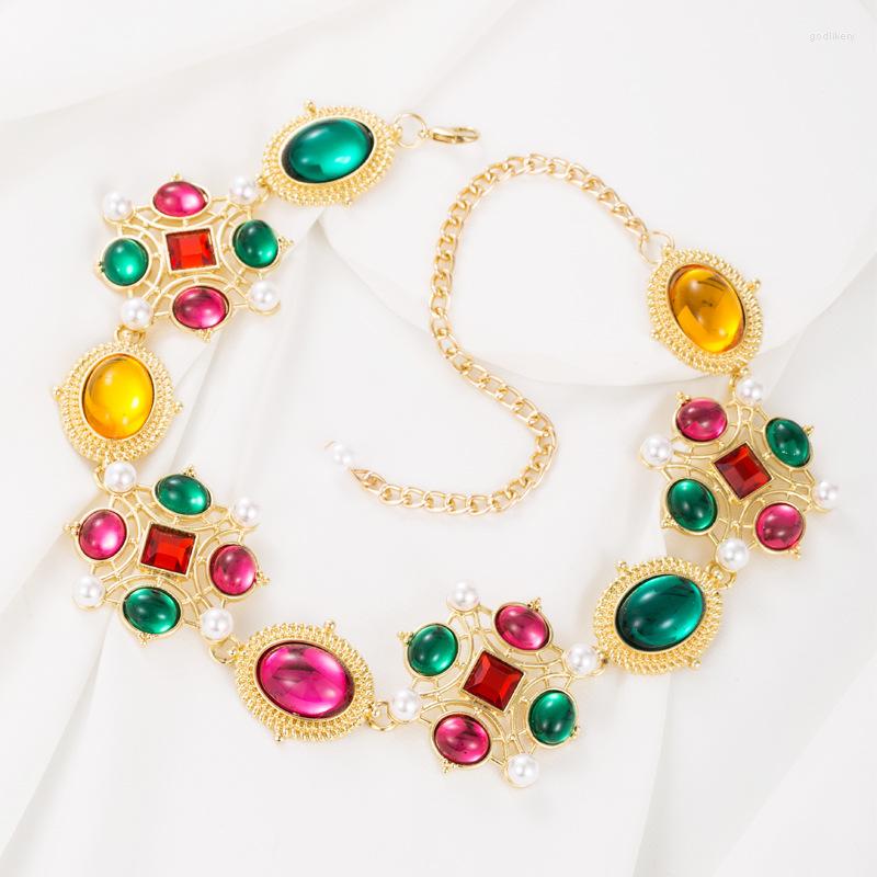 

Choker Multi Color Mixed Fuchsia Green Charm Necklace For Women Vintage Styles Clavicle Chain Jewelry